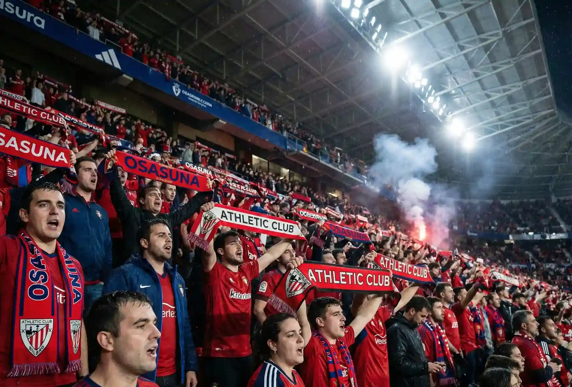 Aficionados animando apasionadamente durante un derbi del norte de Espa&ntilde;a