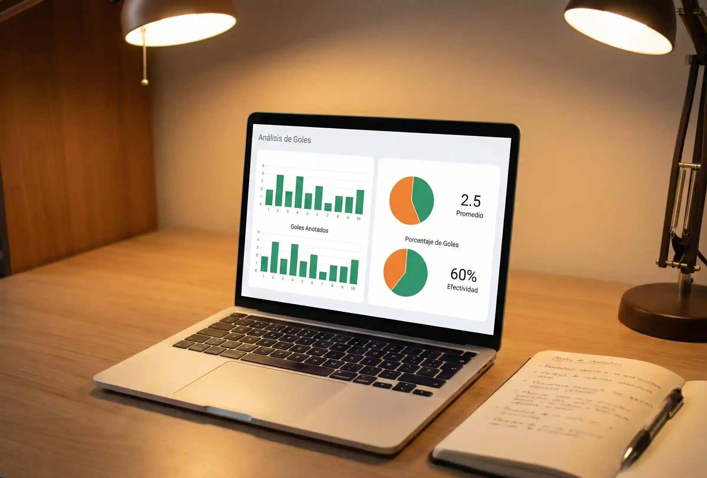Pantalla mostrando estad&iacute;sticas de goles y an&aacute;lisis de partidos