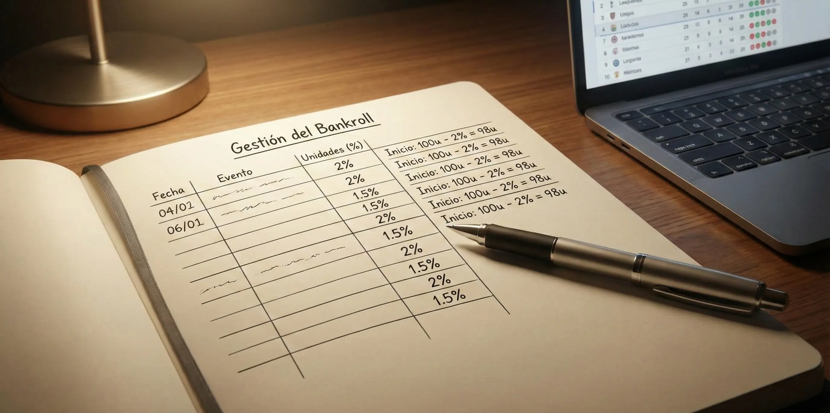 Libreta con planificación de gestión de capital para apuestas deportivas