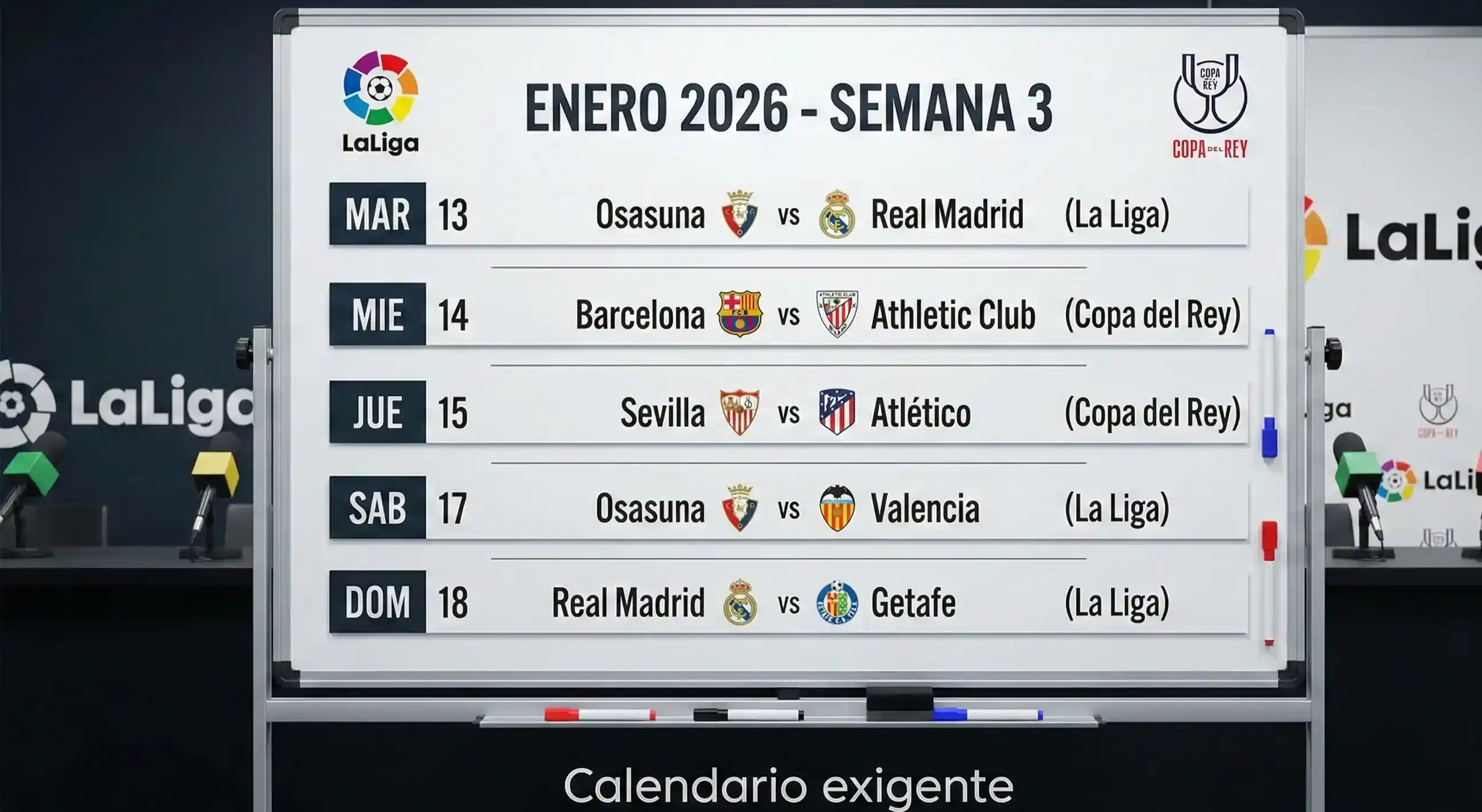 Calendario de fútbol mostrando múltiples partidos en una semana