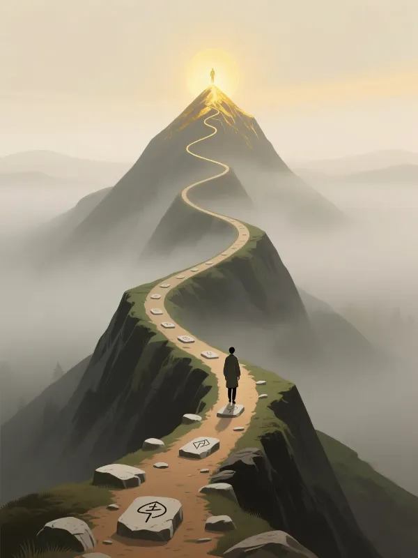 Camino hacia el &eacute;xito en apuestas: disciplina y constancia a largo plazo representadas en sendero de monta&ntilde;a
