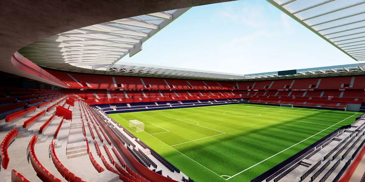 Vista panorámica del Estadio El Sadar lleno de aficionados