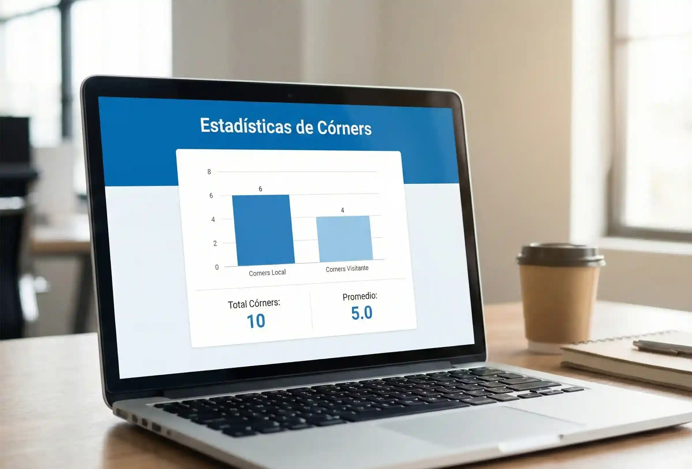 Pantalla mostrando estad&iacute;sticas de corners en un partido de f&uacute;tbol