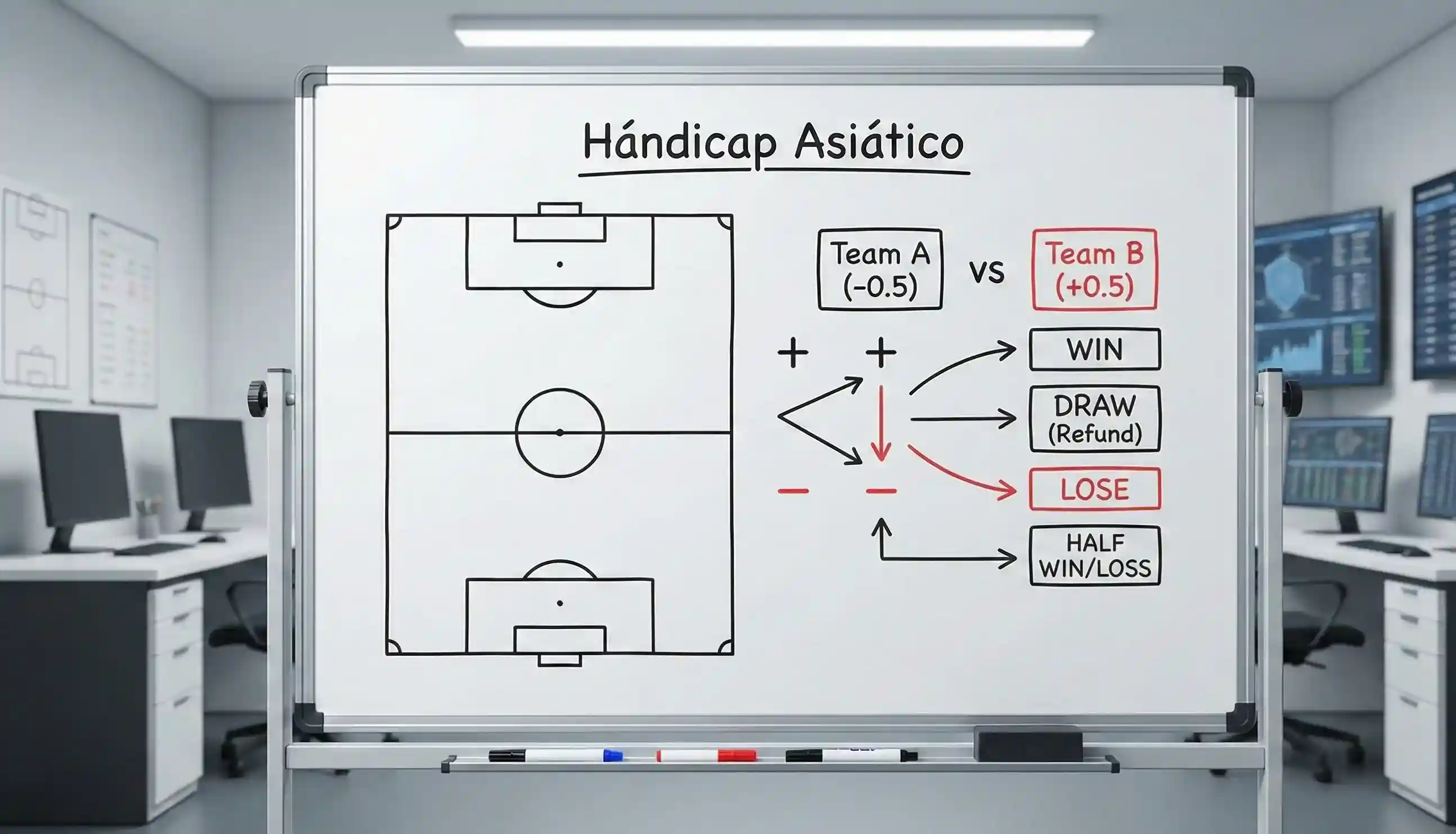 Pizarra con explicación de hándicap en apuestas deportivas