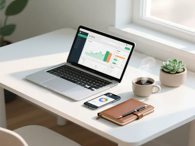 Herramientas esenciales para gesti&oacute;n de bankroll: espacio de trabajo con laptop, hoja de c&aacute;lculo y an&aacute;lisis de apuestas