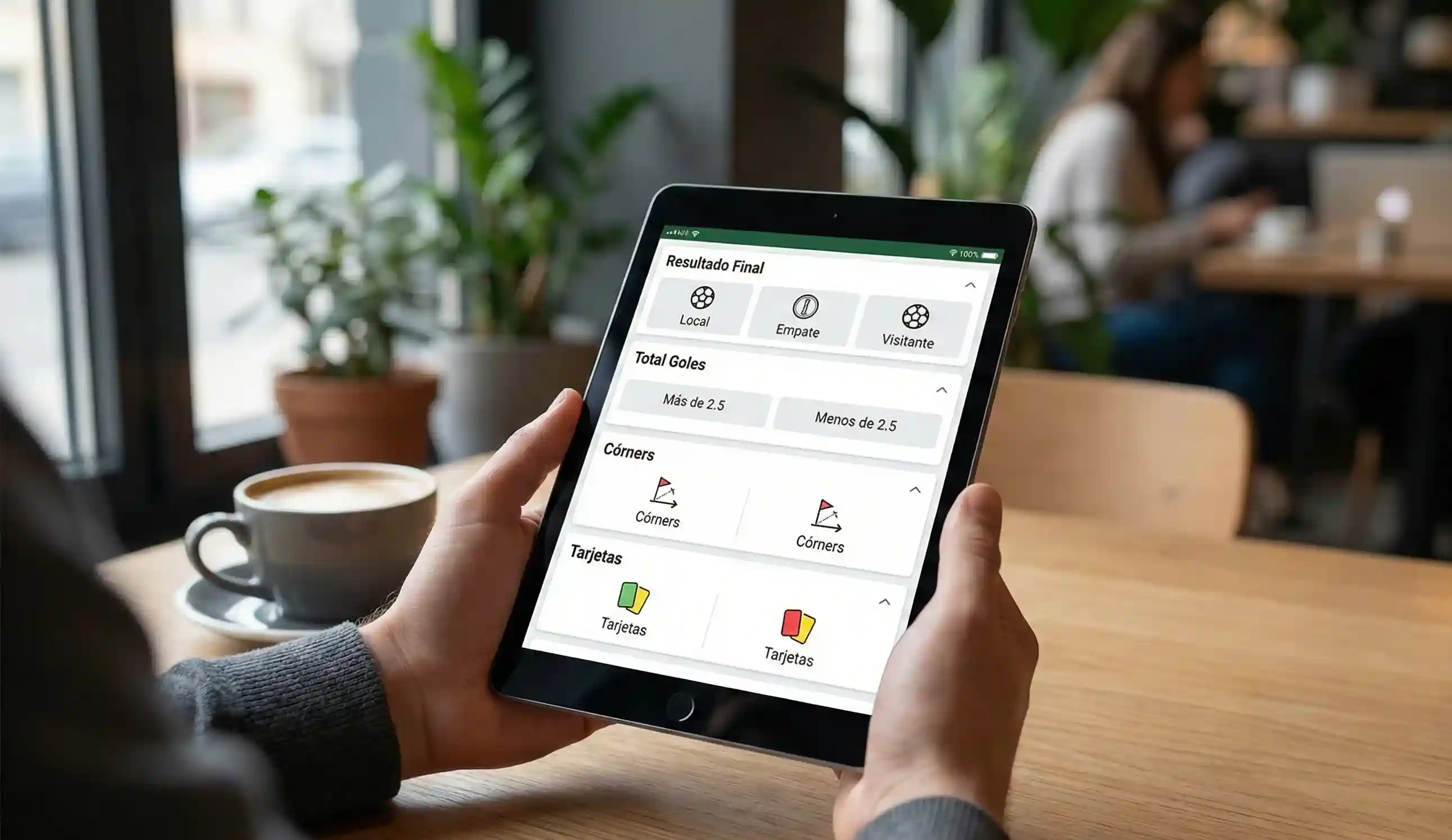 Persona analizando diferentes opciones de apuestas en una tablet