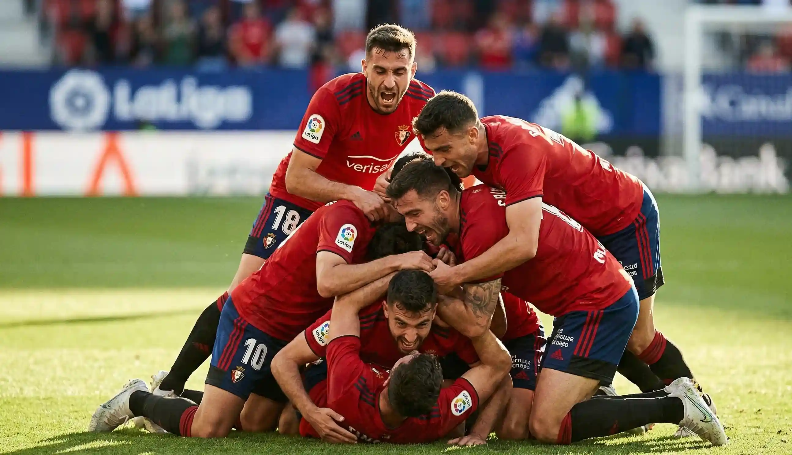 Jugadores de Osasuna celebrando un gol en El Sadar