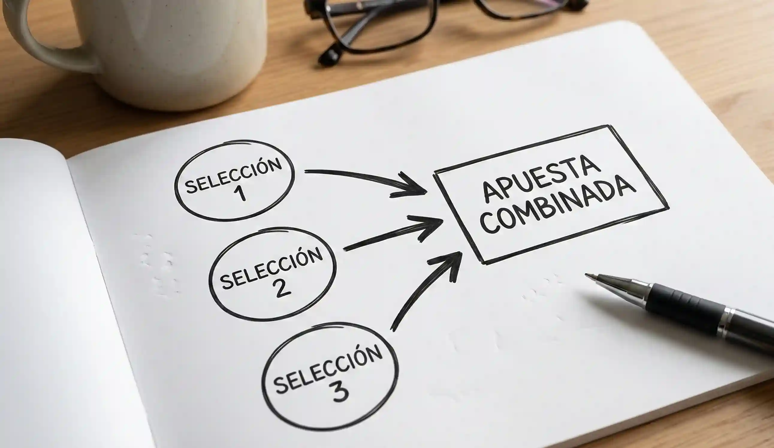 Diagrama simple mostrando tres selecciones de apuestas conectadas