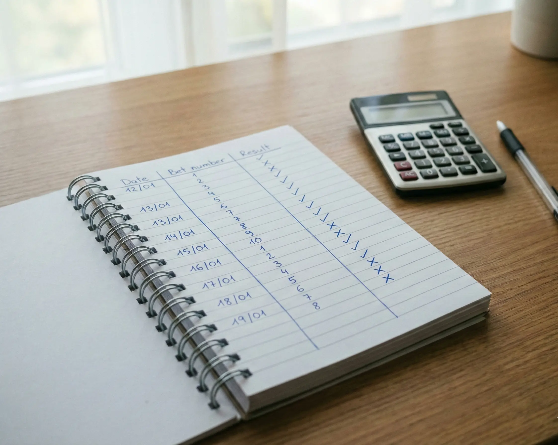 Libreta abierta con registro detallado de apuestas deportivas