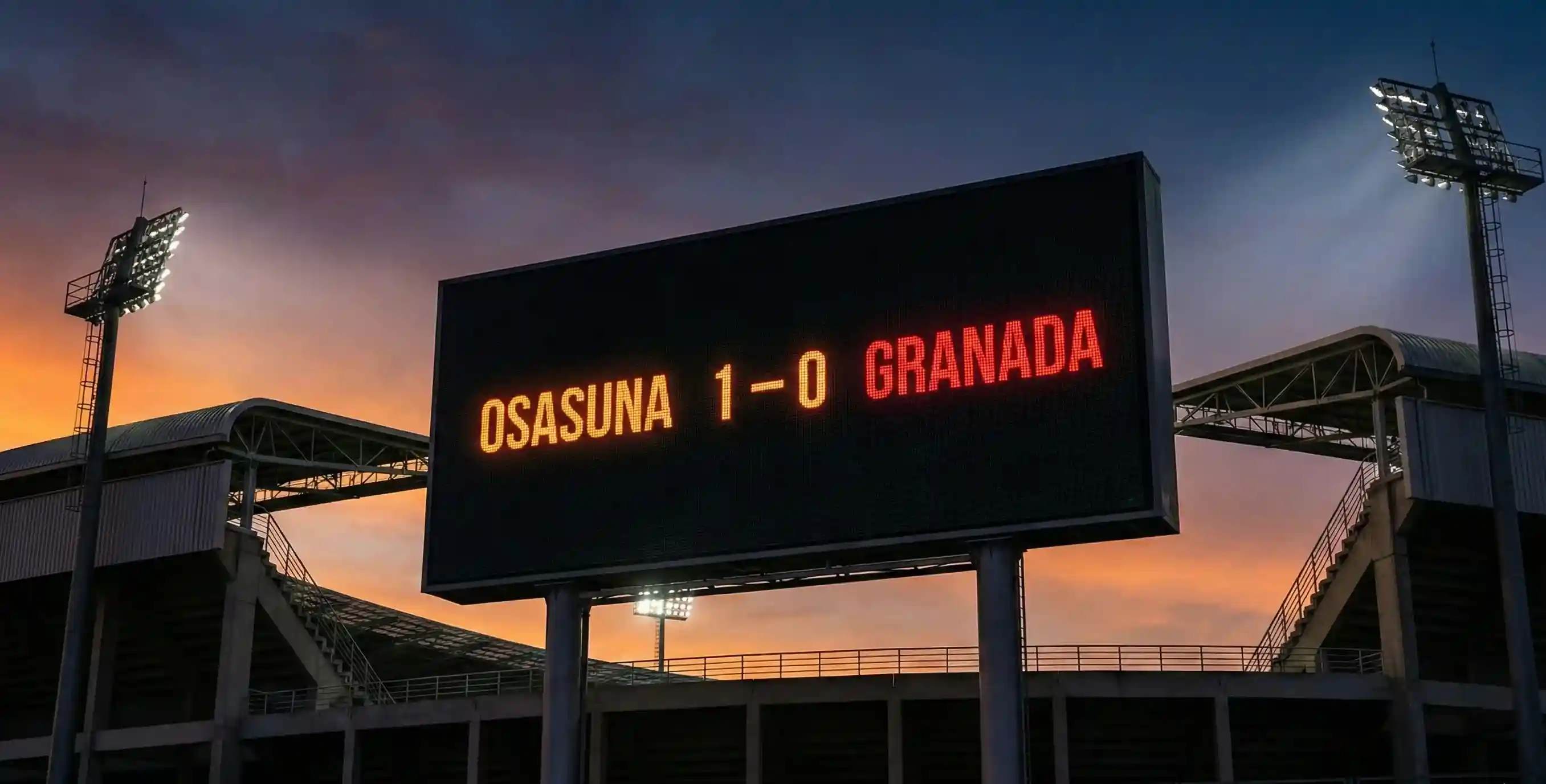 Marcador de estadio de fútbol mostrando un resultado de pocos goles